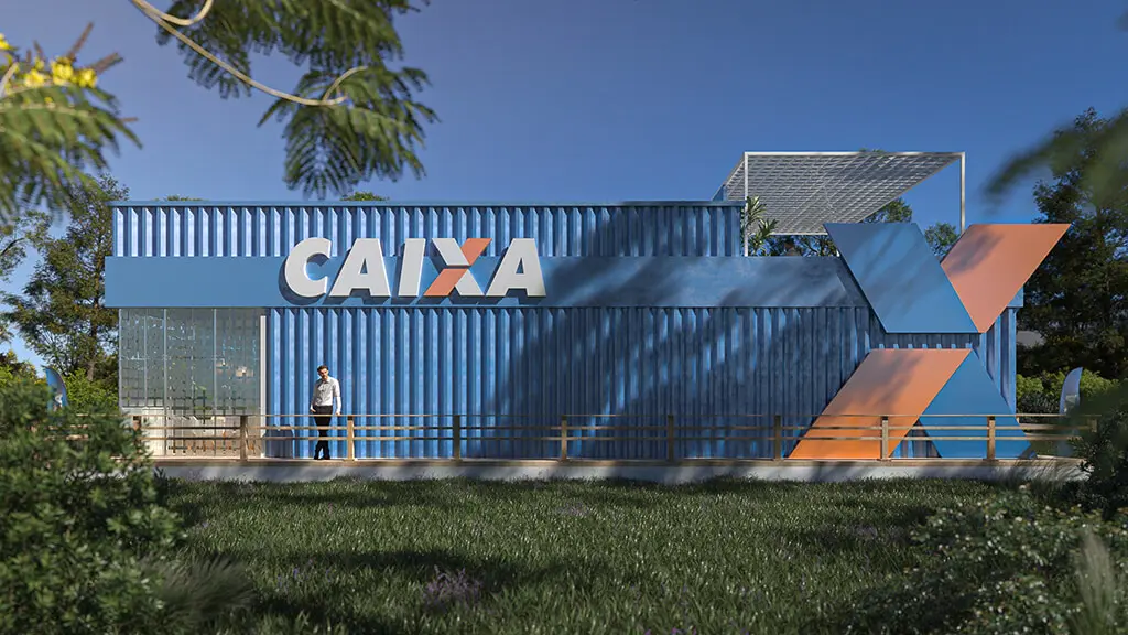 Projeto de stand externo do expositor Caixa que criamos para a feira Show Safra 2022