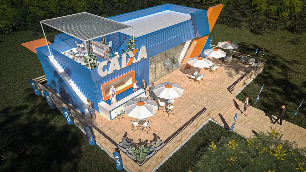 Projeto de stand externo do expositor Caixa que criamos para a feira Show Safra 2022