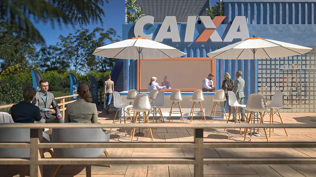 Projeto de stand externo do expositor Caixa que criamos para a feira Show Safra 2022