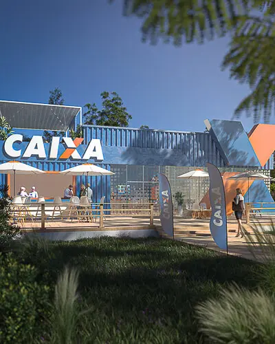 Projeto de stand externo do expositor Caixa que criamos para a feira Show Safra 2022