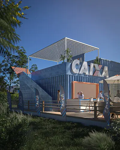 Projeto de stand externo do expositor Caixa que criamos para a feira Show Safra 2022