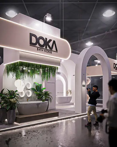 Projeto de stand do expositor Doka que criamos para a feira Expo Revestir 2022