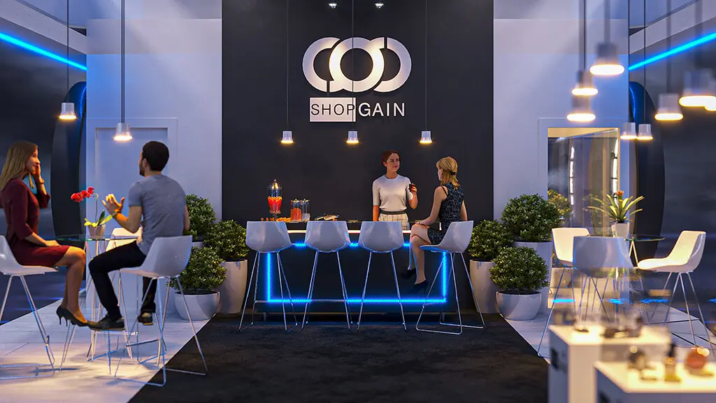 Projeto de stand do expositor Shopgain que criamos para a feira Estetica 2022