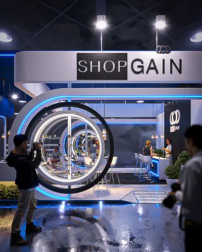 Projeto de stand do expositor Shopgain que criamos para a feira Estetica 2022