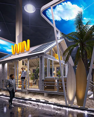 Projeto de stand do expositor Win que criamos para a feira Intersolar 2021